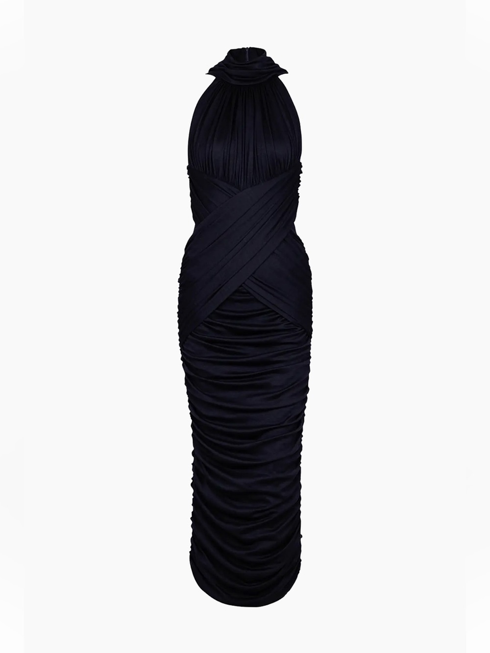 Balmain Black Halter Ruched Evening Dress